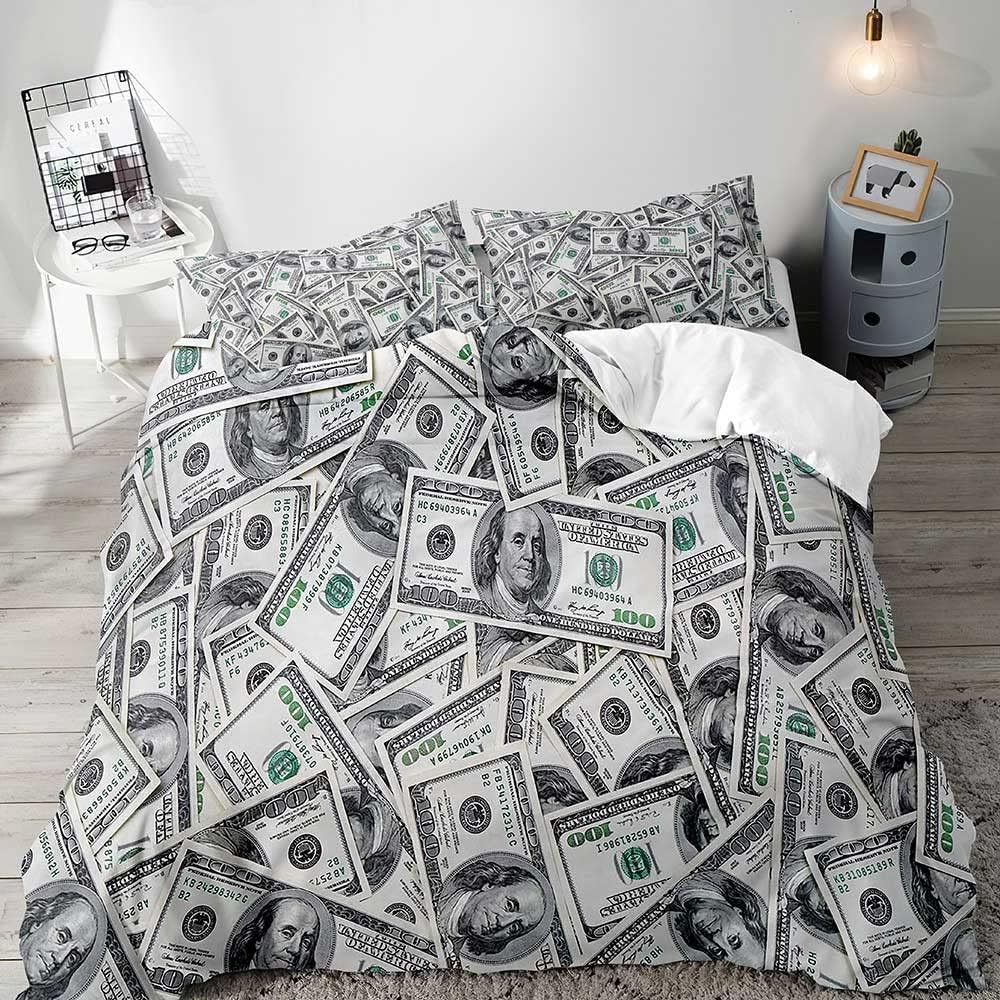 LUVIVIHOME 3PCS Luxury Money Duvet Cover, King Bedding, One