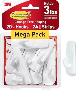 Command Medium White Hooks, 20 Hooks, 24 Strips
