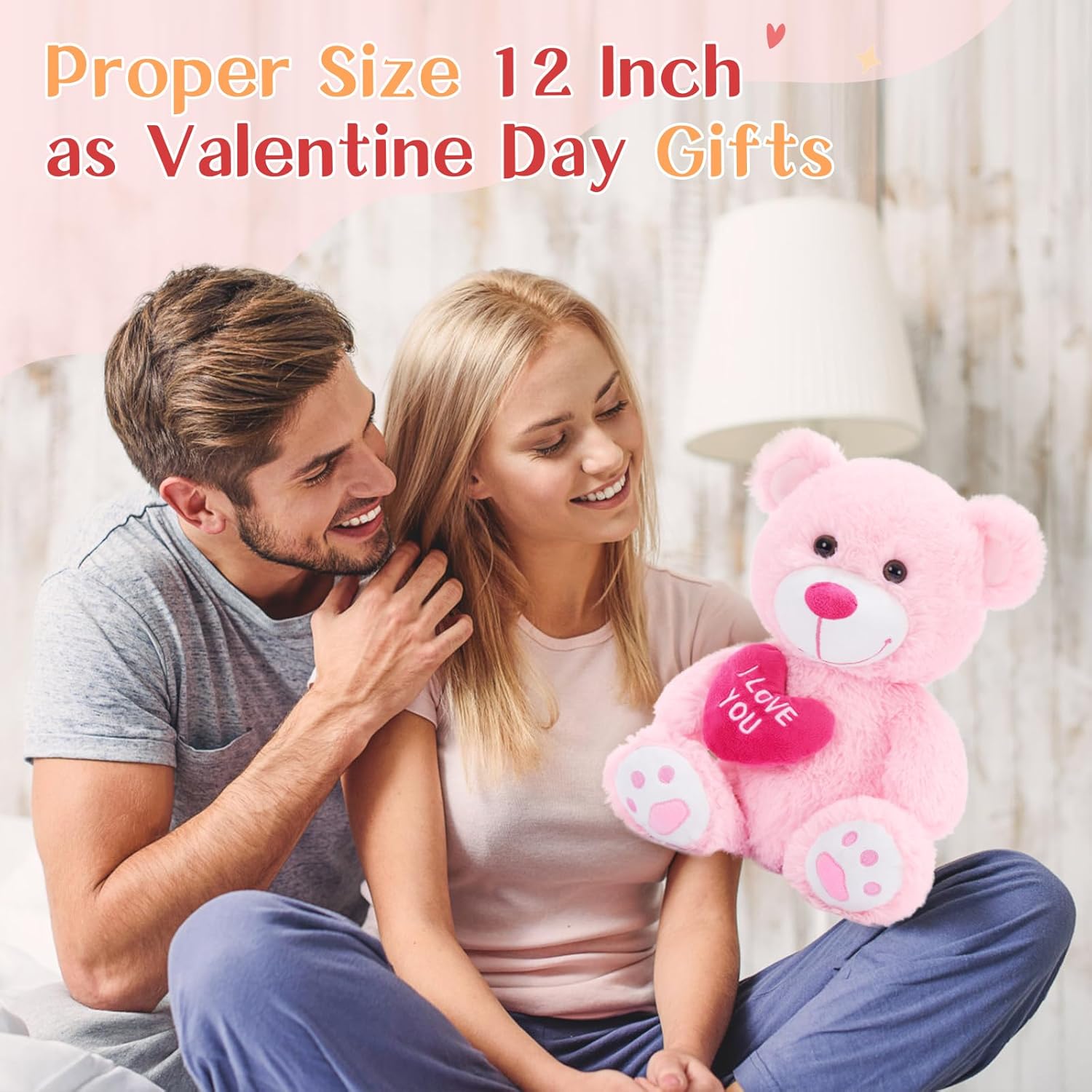 BENINY 12" Teddy Bear with Heart, Cute Pink Teddy Bear Stuffed Animals for Valentines Soft Bear Plushie Toy Stuffed Bear Plush Gifts for Girlfriend Kid