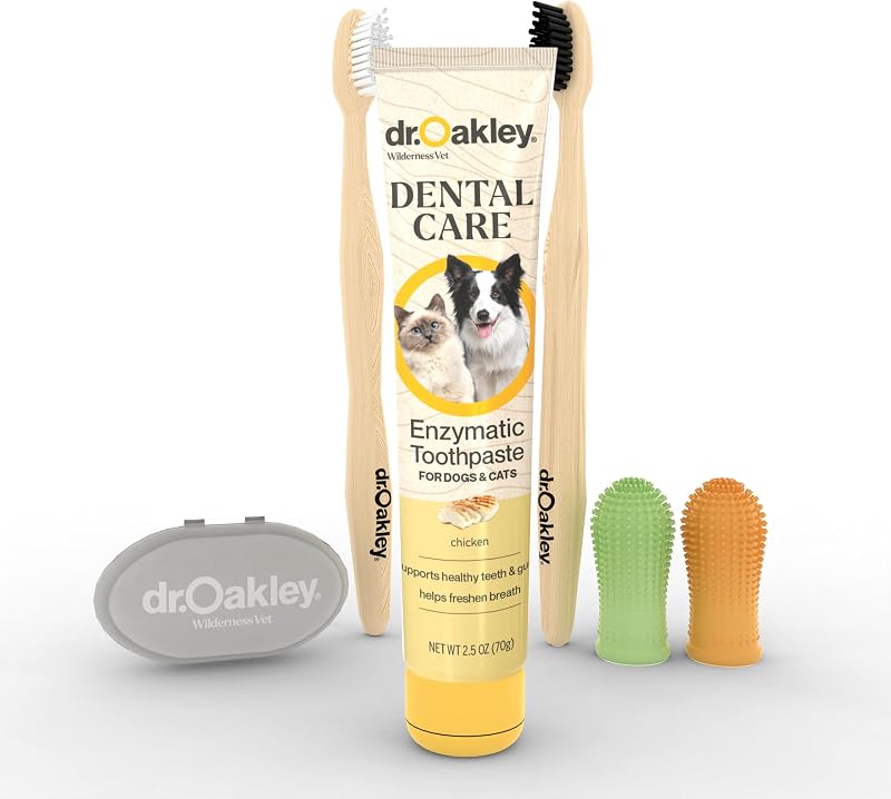 Kit de Creme Dental com Escovas para Cães e Gatos Dr. Oakley, Sabor Frango