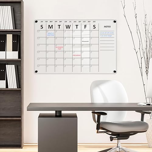 Miniatura 9 de Calendario acrílico para pared, pizarra de borrado en seco, planificador semanal de 24 x 16 pulgadas, tablero montado en la pared, pizarra blanca