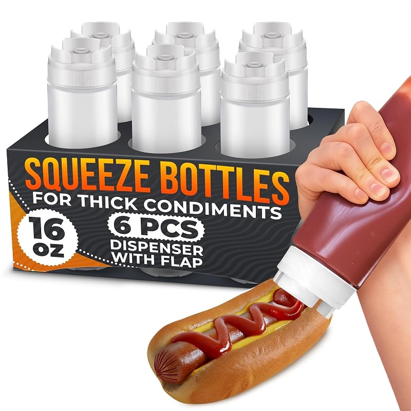 HYQO Frascos Recarregáveis para Molhos 16 oz, com Válvula de Fechamento Automático, Pacote com 6