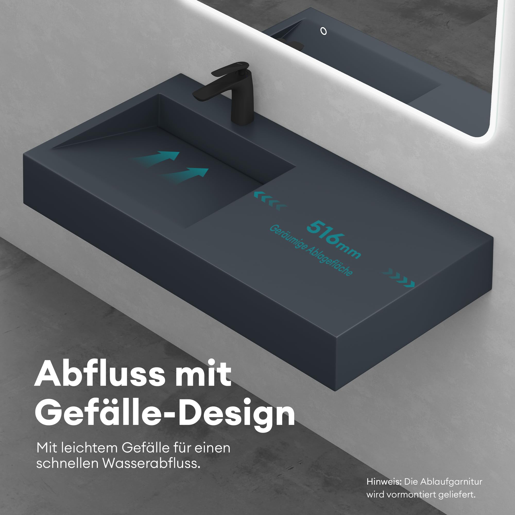 Mai & Mai Colossum11 Lavabo à poser rectangulaire 100 x 50 x 13 cm Lavabo suspendu Anthracite mat