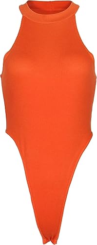 Miniatura 4 de GEMBERA Leotardo de corte alto sin mangas de cuello alto neón para mujer