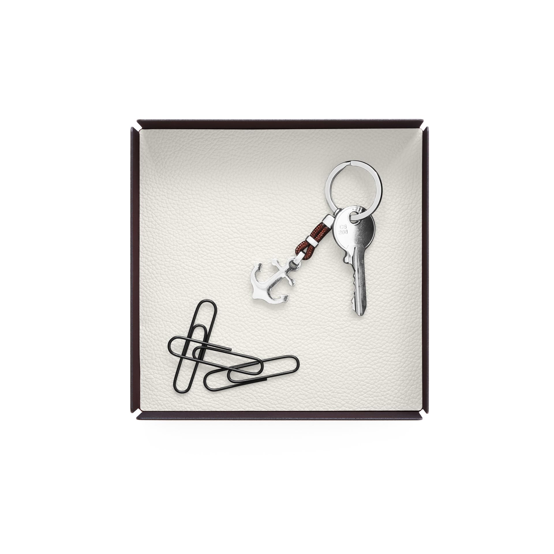 Eglooh - Dafne - Set Scrivania Acciaio Nero Opaco - Fondi Interni in Vera Pelle Bianca - 4 Pezzi: Svuotatasche, Portapenne, Porta Documenti, Porta Biglietti da Visita - Made in Italy