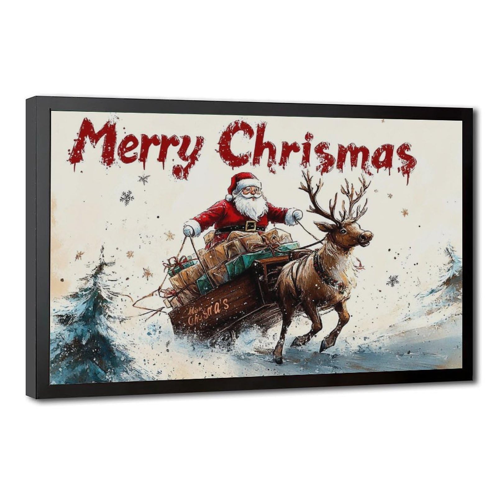 Pyberon Santa Claus Reindeer Sleigh Christmas Canvas Poster for Dorm Room Decor Gift