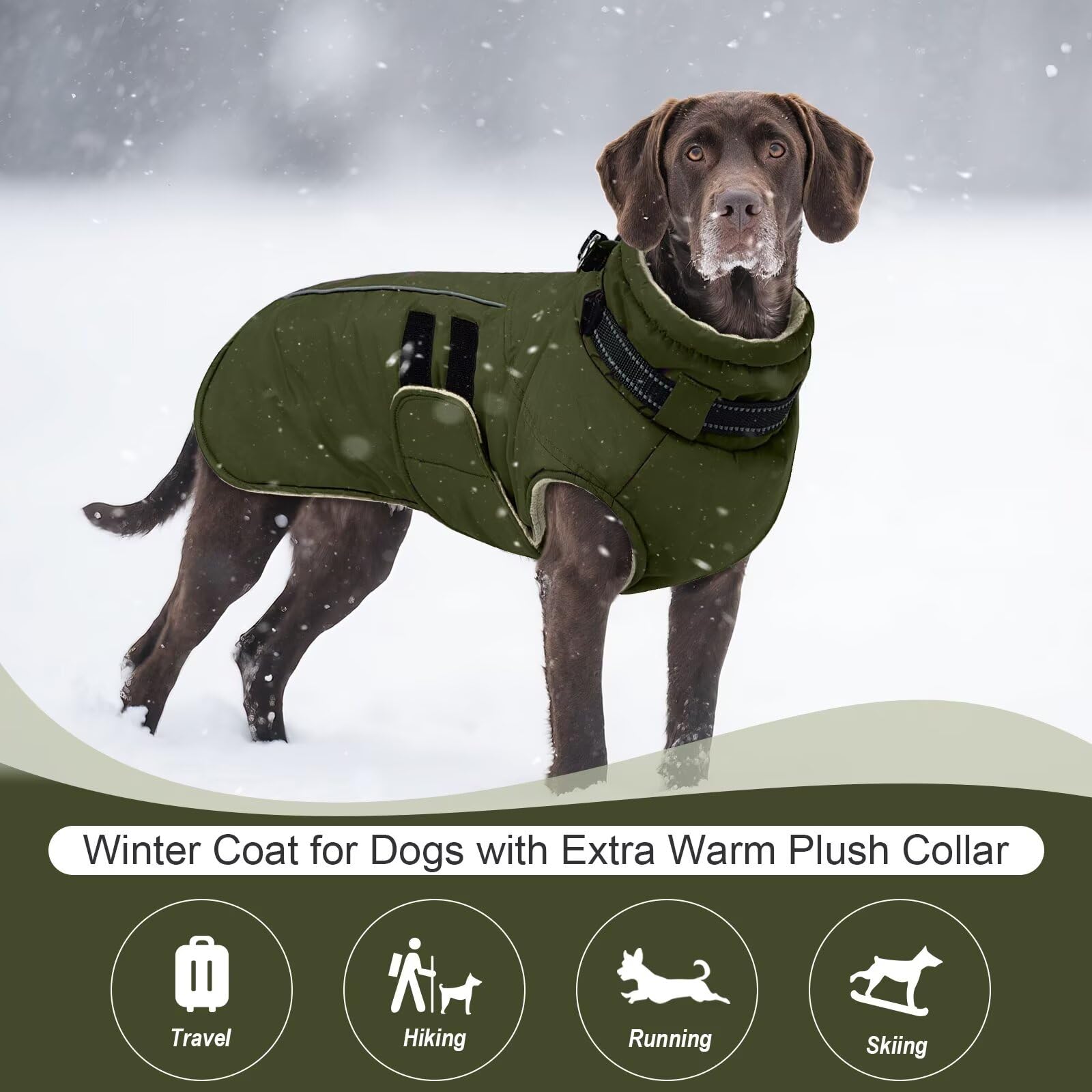 IECOii Abrigo impermeable para perro, chaqueta de invierno cálida para perro, abrigo de invierno de forro polar reflectante de Navidad con agujero para arnés, chaqueta de nieve ajustable para perros