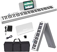 Vista 8 de Teclado de piano plegable de 88 teclas, teclado de piano portátil con tecla semipesada estándar, piano plegable con soporte Bluetooth/MIDI