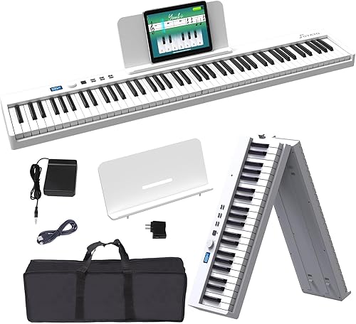 Teclado de piano plegable de 88 teclas, piano electrónico portátil compatible con modo MIDI Bluetooth, recargable, sensible al tacto, semipesado con