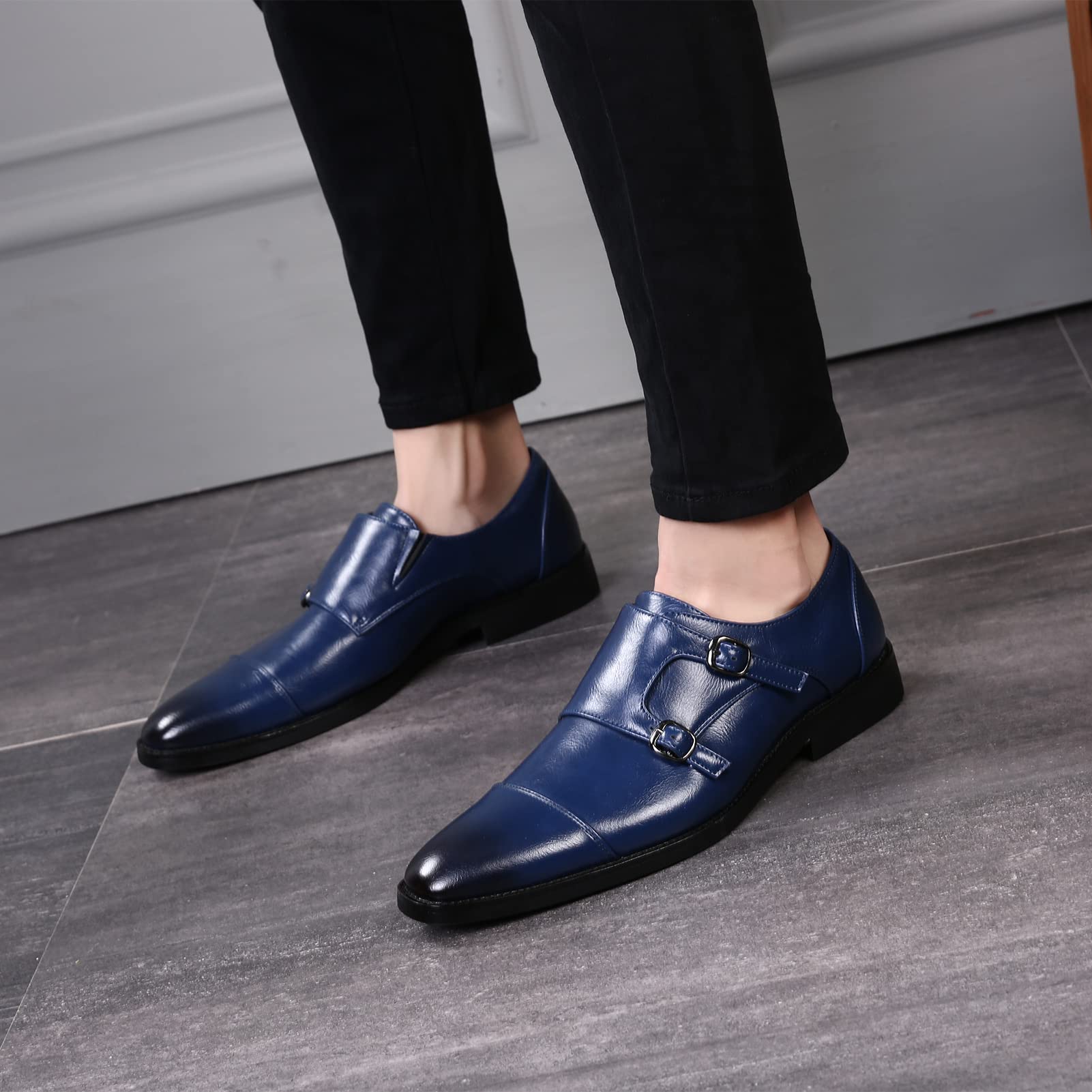 ANUFER Caballero Elegante Puntera Doble Hebilla Zapatos de Monje Imitación Cuero Formal Zapatos de Vestir