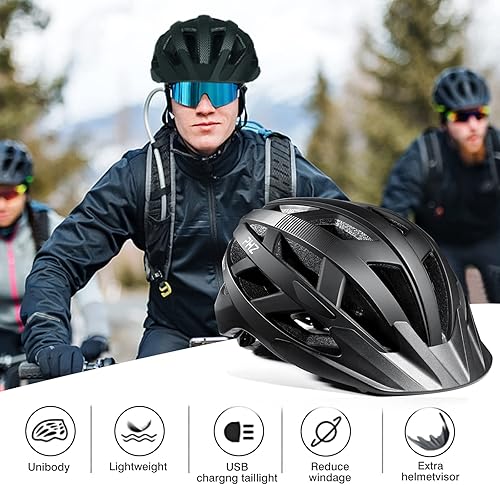 Miniatura 2 de PHZ. Casco de bicicleta para adultos con certificado CPSC con luz USB recargable, casco de bicicleta para hombres y mujeres, ciclismo de carretera y