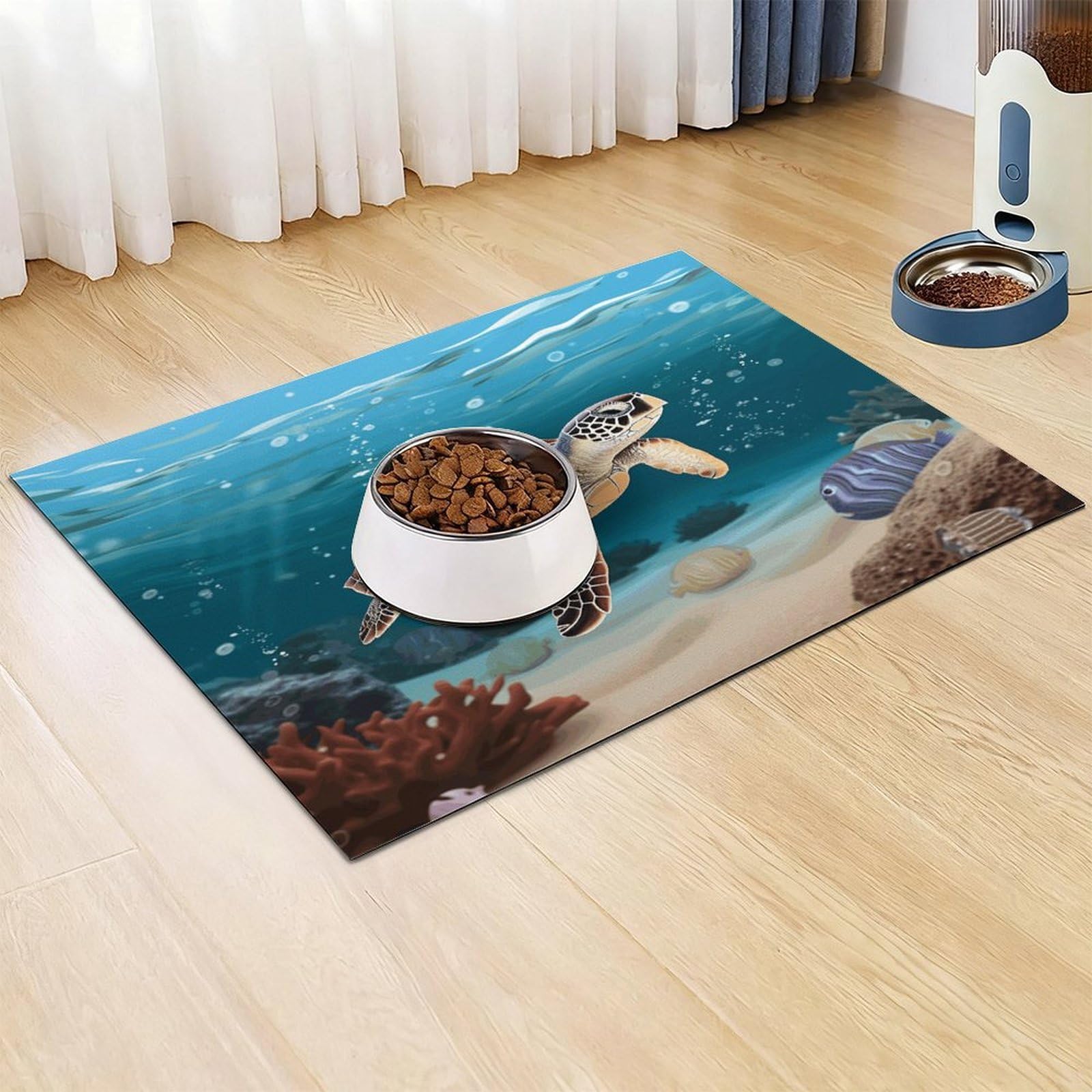 Tappetino per cibo per gatti a forma di tartaruga marina, antiscivolo, facile da pulire, per cibo e acqua, per cani e gatti, 61 x 81,3 cm