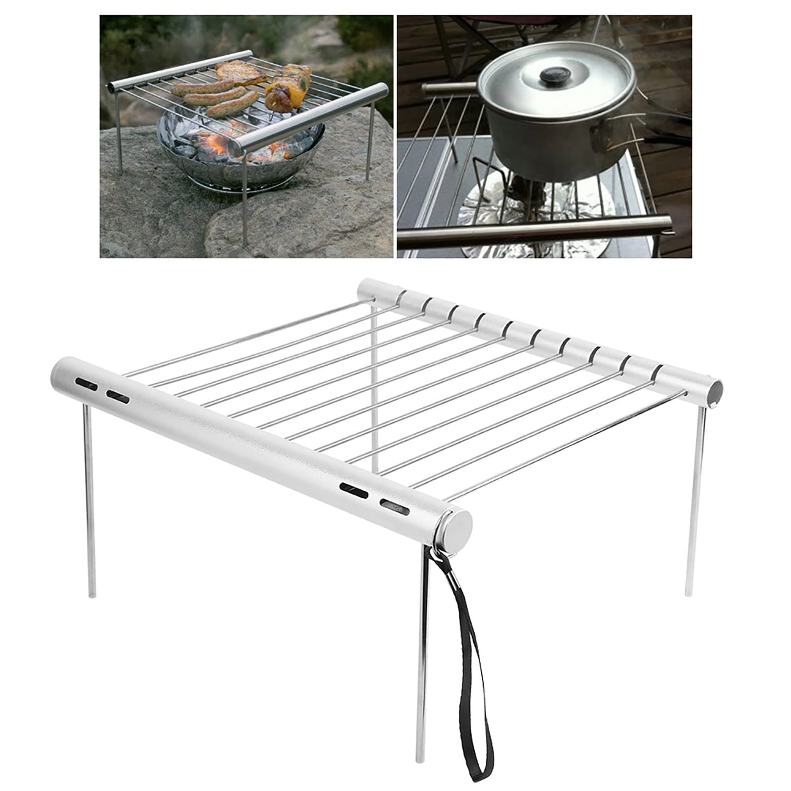 SIXRUN Griglia in Acciaio Inossidabile, Griglia a Carbone Pieghevole da 12 Pollici da Campeggio Portatile con Contenitore per Tubi, Montaggio Facile, Design Leggero per all'aperto, Picnic,