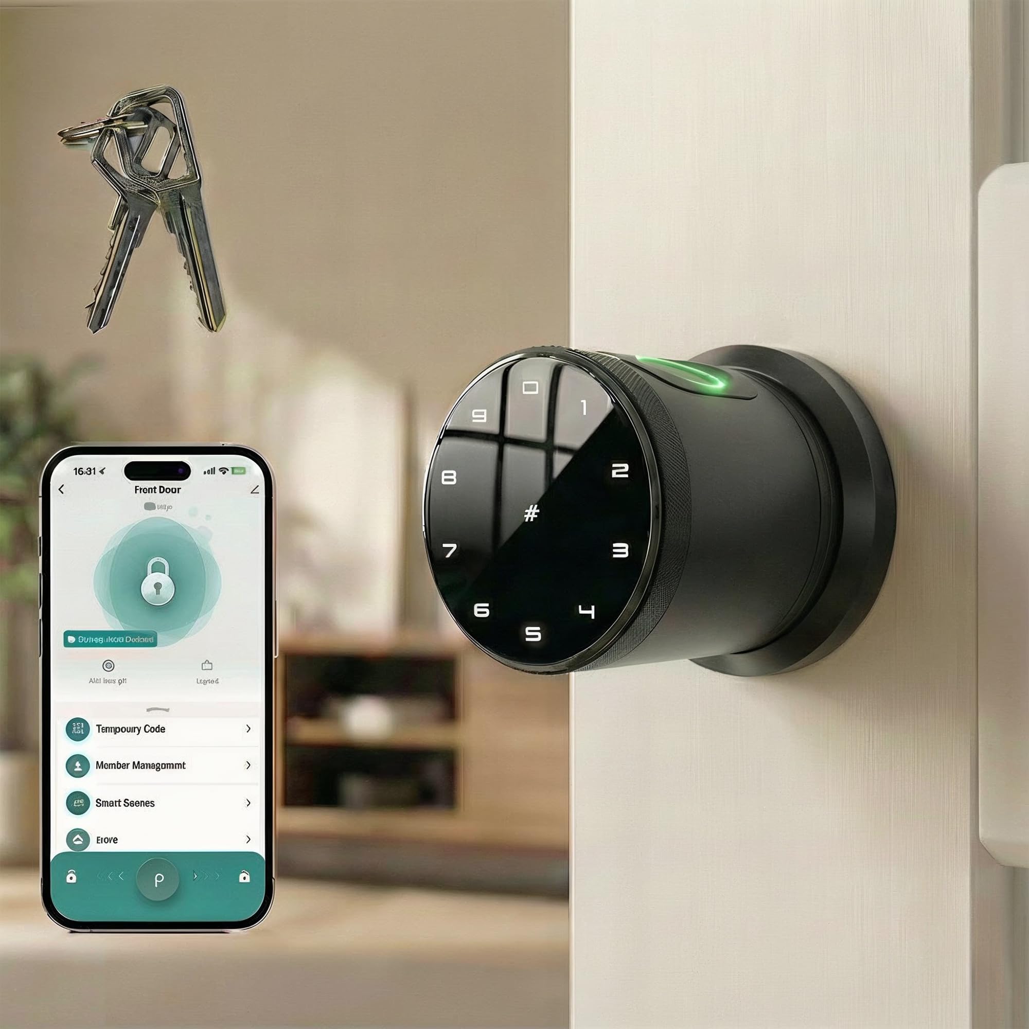 Golens New 2025 Royale X40 Smart Digital Door Lock | 6-Way Unlock (Fingerprint, PIN, RFID, Temporary Password, App, Mechanical Key, Privacy) | Premium Round Knob | Main Door, Bedroom & Office | Black