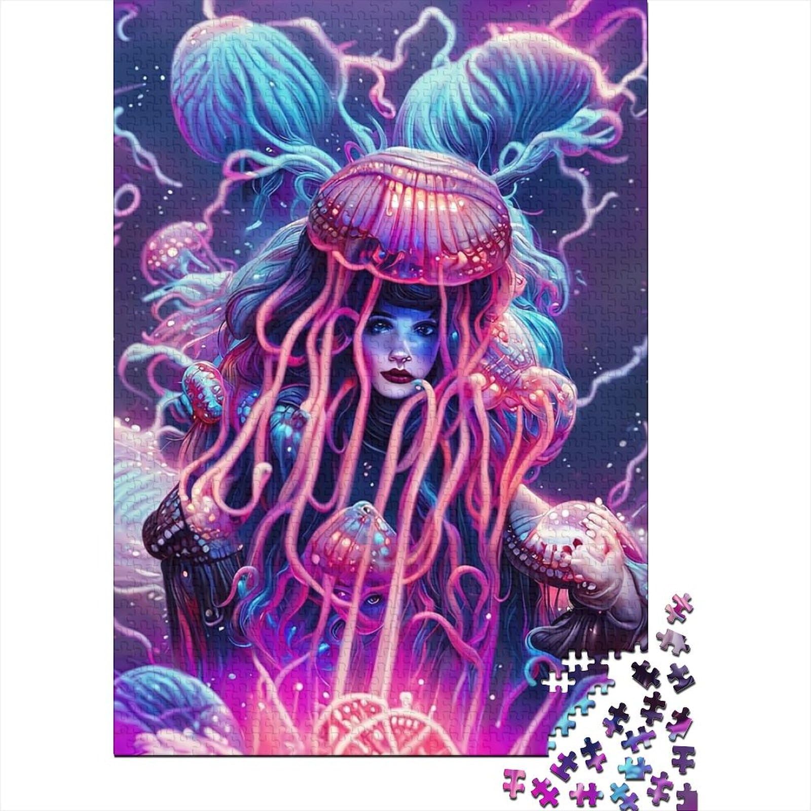 1000 Piece Jigsaw Puzzles for Adults Jellyfish Girl Jigsaw Puzzles for Adults, Wooden Puzzles Educational Stress Relief Toy Puzzle 1000pcs (75x50cm)