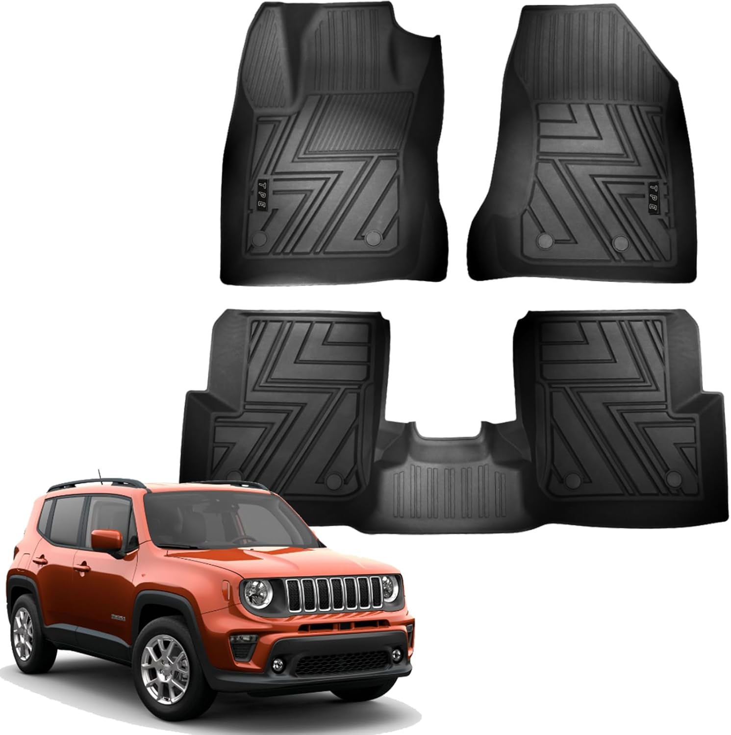 KEYOOG Floor Mats Fits for 2015-2023 Jeep Renegade with All Models, All-Weather Automotive Mat Interior Accessories Includes 1st and 2nd Row Cargo Liner Mat Custom, Black TPE