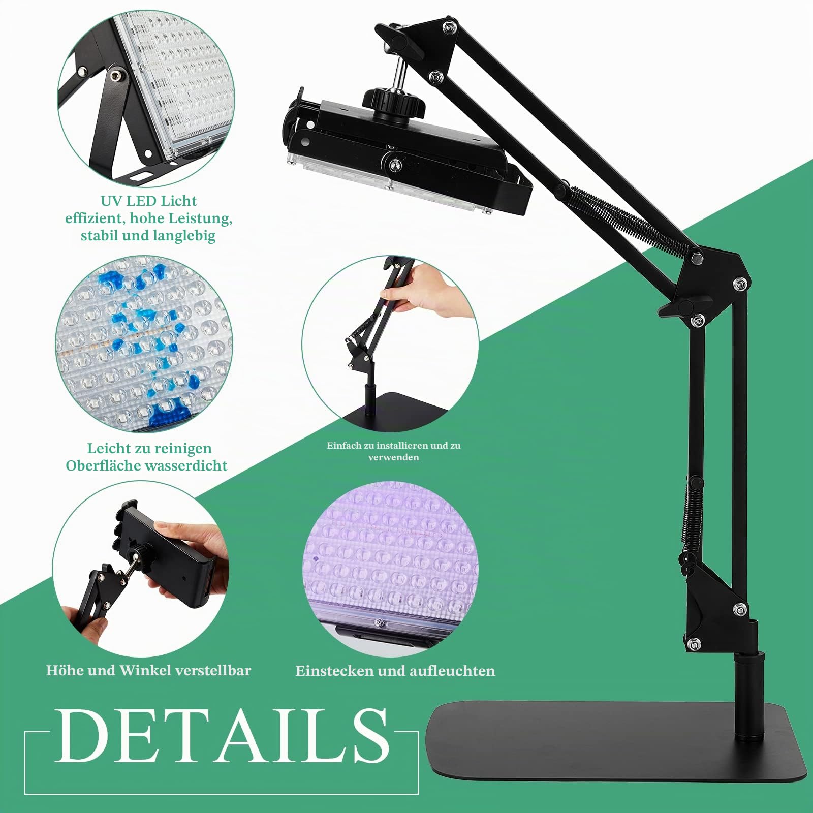 50 W LED-Belichtungseinheit Kit UV-Siebdruck-Licht-Siebdruck-Belichtungseinheit mit einziehbarem, verstellbarem Ständer für Siebdruck, Belichtung, Foto-Emulsion, Cyanotypen, Büro