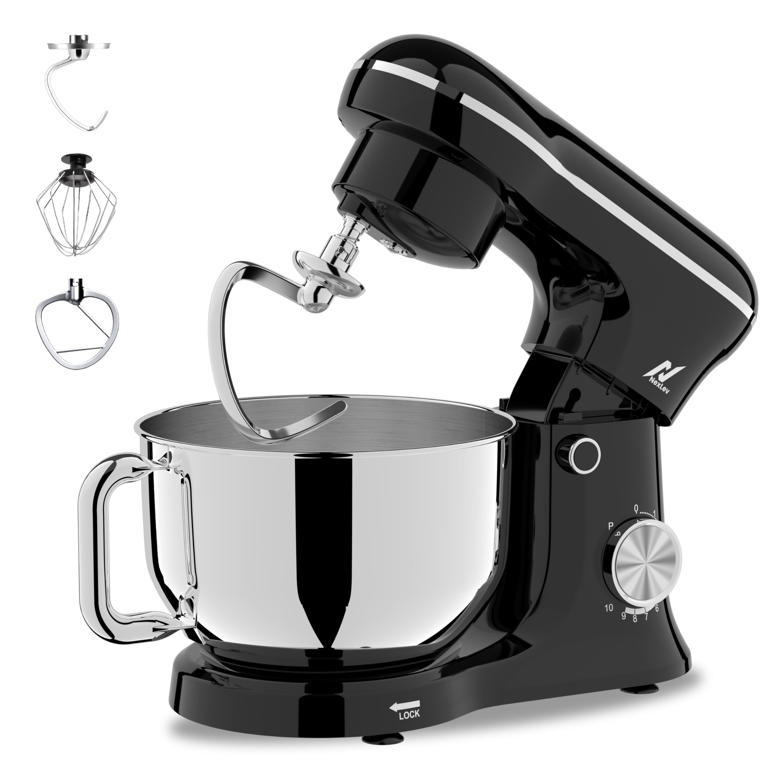 nexlev stand mixer |5.5l ss bowl | 1500w |10 speeds |pulse function |planetary rotation |whisk, beater & dough hook|100% copper motor | for roti & cookie dough, cake making, whip cream & more |st-01