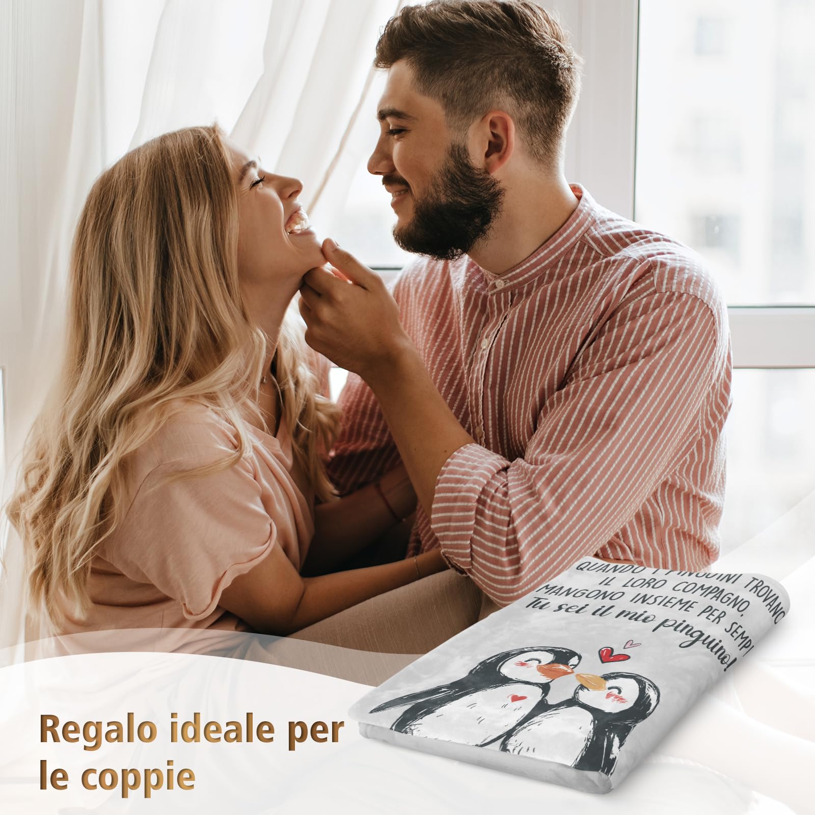 Craftique Regalo Fidanzato, Coperta Pinguino, Regali di Anniversario per Lui, Anniversario Fidanzamento, Regali per Lui Lei, Regali per Lei, Regali di Coppia, Regali San Valentino Per Lui 153 x 127 cm