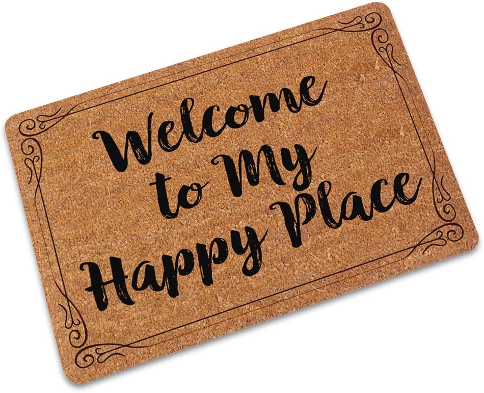 Mud Indoor Door Mat Welcome to My Happy Place Easy Clean Rubber Shoes Scraper