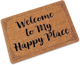 Smilily Mud Indoor Door Mat Welcome to My Happy Place Easy Clean Rubber Shoes Scraper