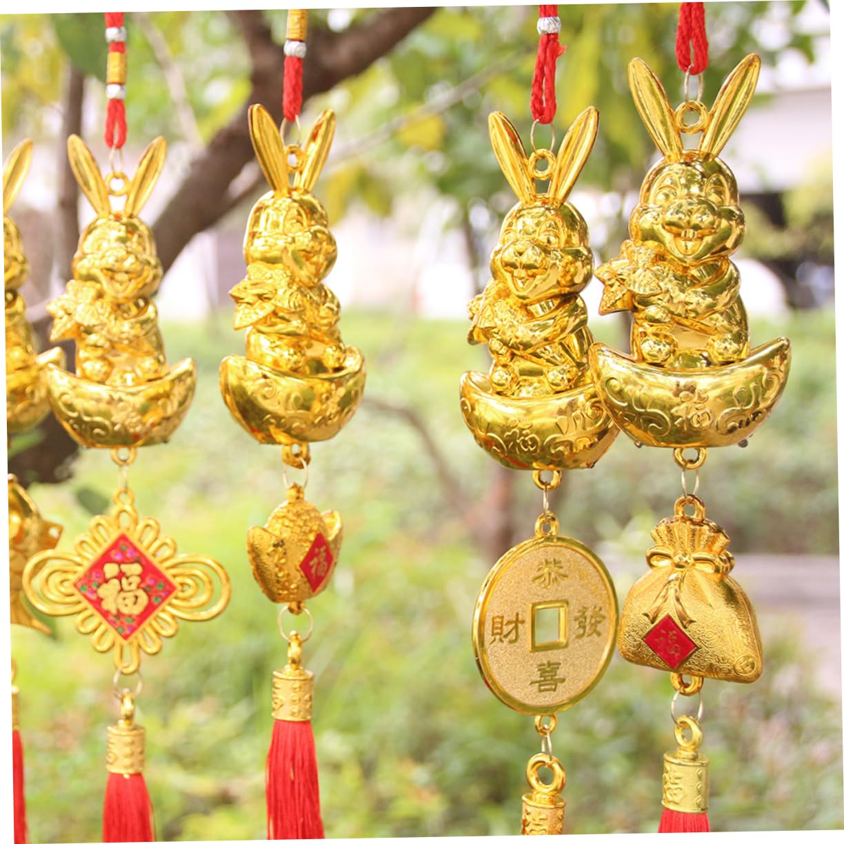 18 STK Häschen-anhänger Chinesische Neujahrsquaste Feng-Shui-Ornament Sternzeichen-Kaninchen-hängeornamente Chinesische Glücksquaste Bonsai Hängender Hase Bonsai-anhänger Polyester TOPBATHY