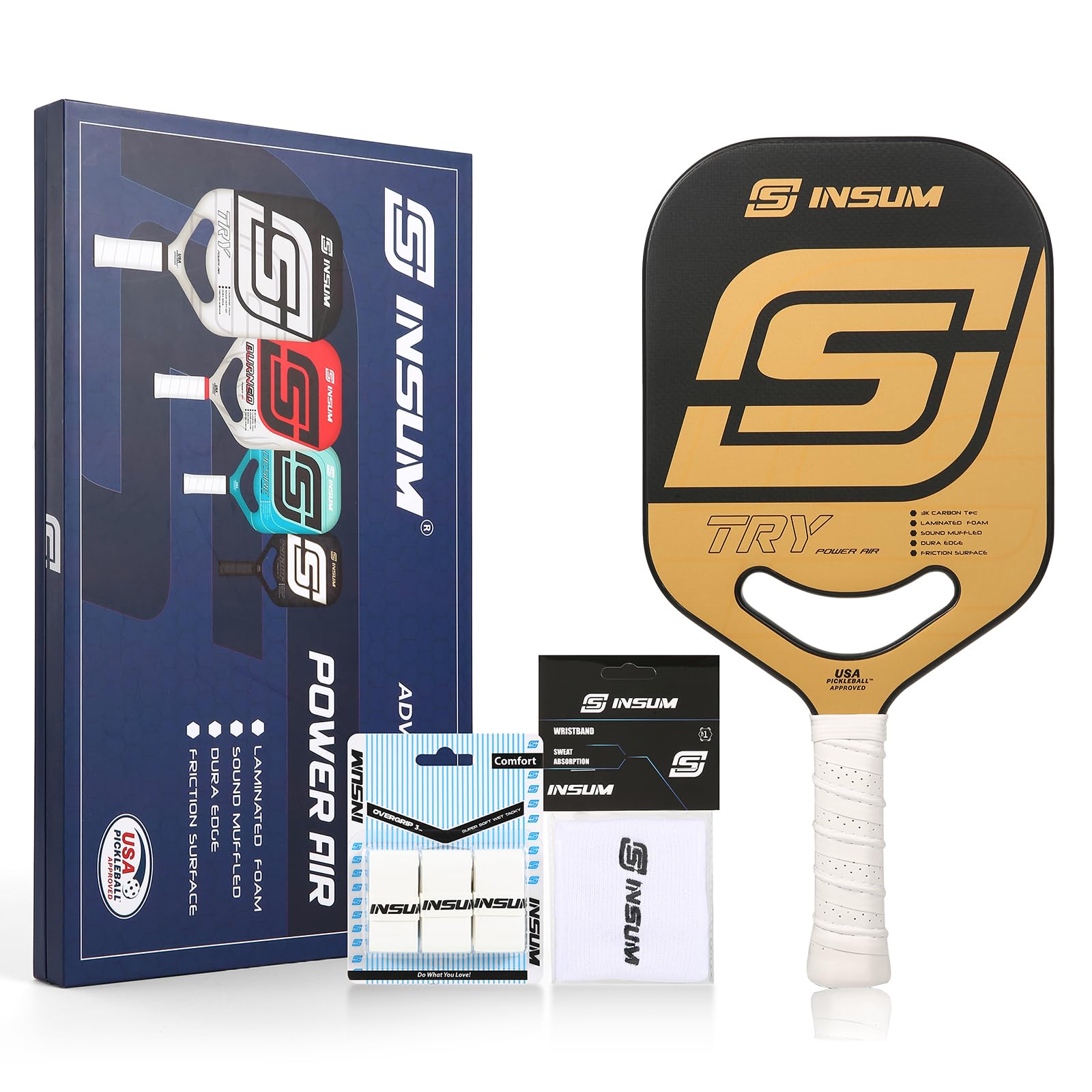 INSUM Desire Edgeless Pickleball Paddle - Power AIR Series Pink & Blue- Carbon Fiber Abrasion Surface (CAS),19.6mm Thick Thermoforming Polypropylene Honeycomb Core