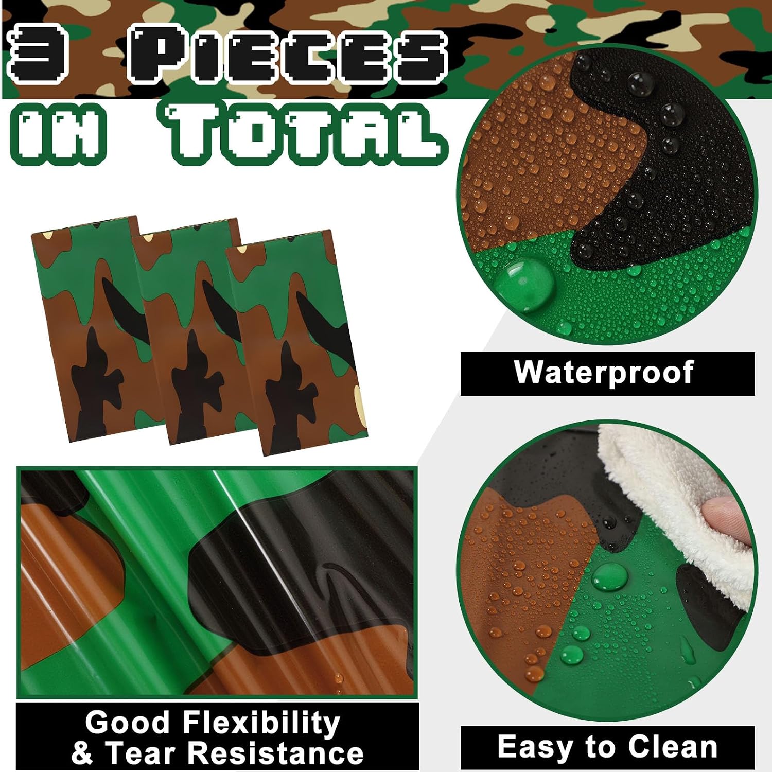 Mixweer 3 Pcs Camo Plastic Tablecloths 54 x 108 Inch Rectangle