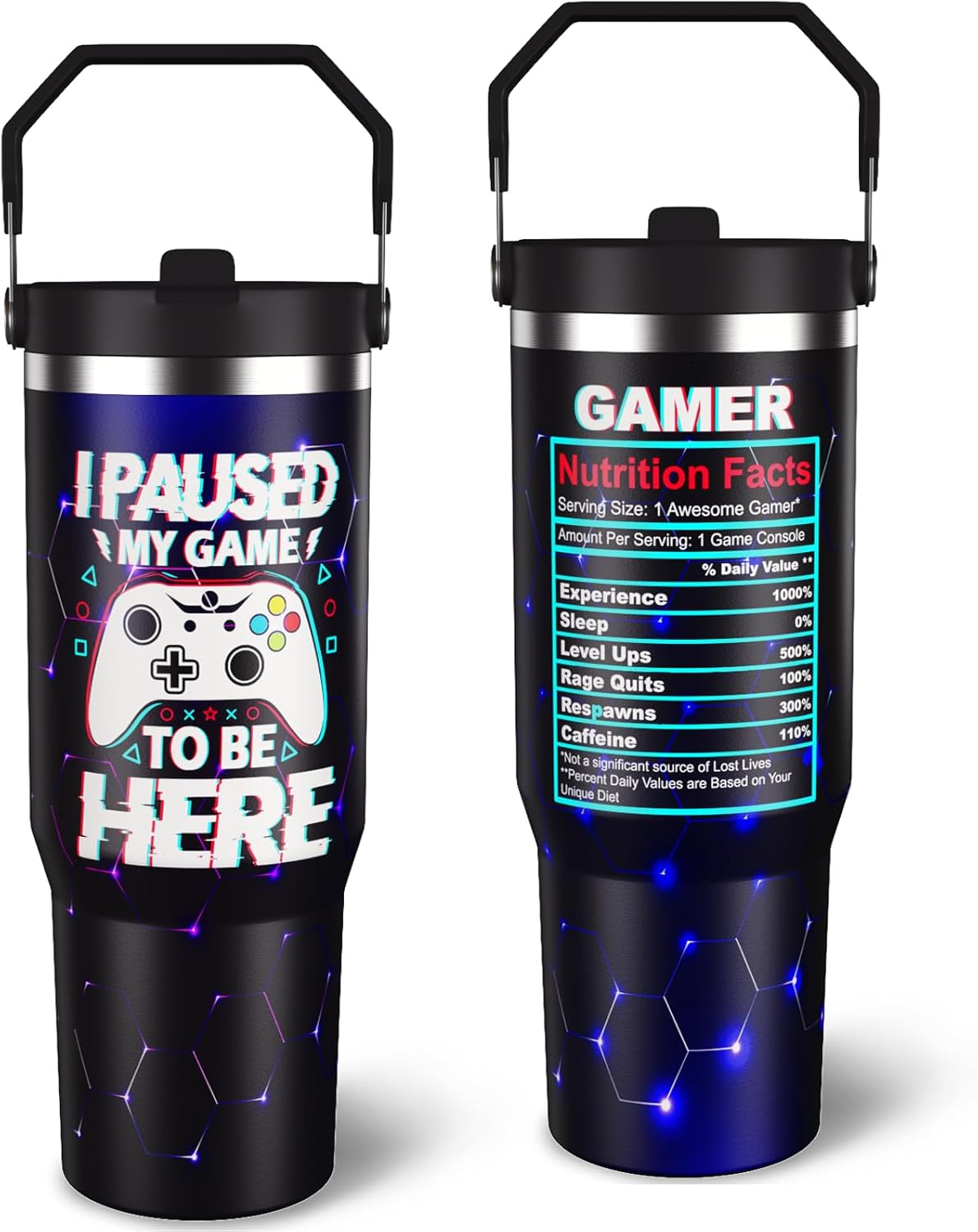 Gamer Gifts for Men Boys, 30 oz Tumbler with Handle and Flip Straw, Vacuum Insulated Water Bottle Stainless Steel, Leak Proof Travel Coffee Mug, Video Games Gamers Gifts from Daughter Son Kids Wife