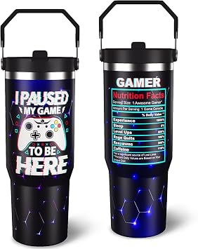 Gamer Gifts for Men Boys, 30 oz Tumbler with Handle and Flip Straw, Vacuum Insulated Water Bottle Stainless Steel, Leak Proof Travel Coffee Mug, Video Games Gamers Gifts from Daughter Son Kids Wife