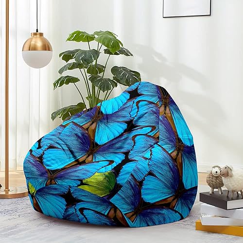 Miniatura 2 de Lukery Puf de almacenamiento de animales de peluche con mariposas 3D para niños y adultos, puf rellenable (sin relleno) para sala de estar, sofá