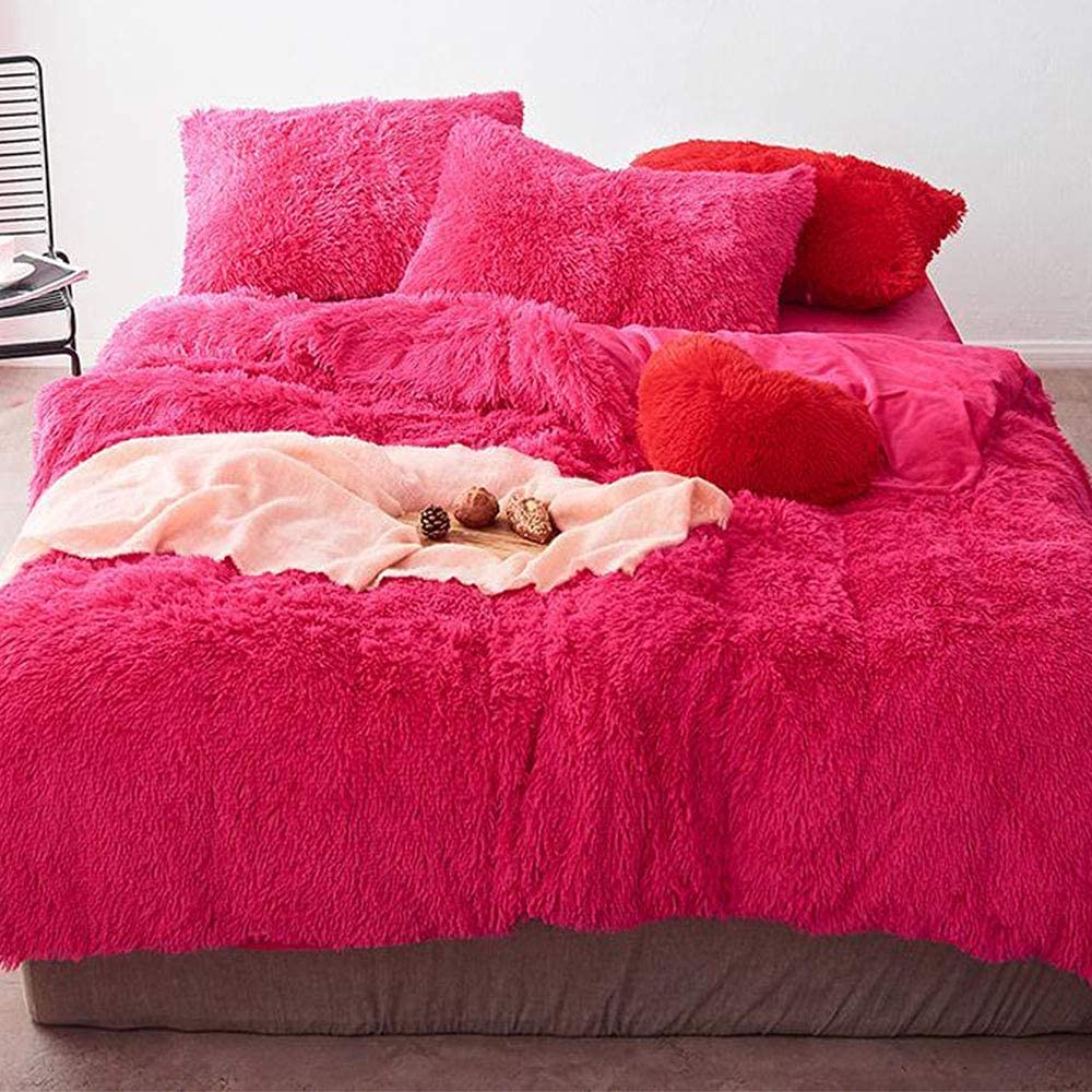 Set Copripiumino Queen Size In Finta Pelliccia Pelo Lungo 3 Pezzi – Caffè Sfumato – Morbido, Lussuoso, Sfoderabile (1 Copripiumino + 2 Federe)