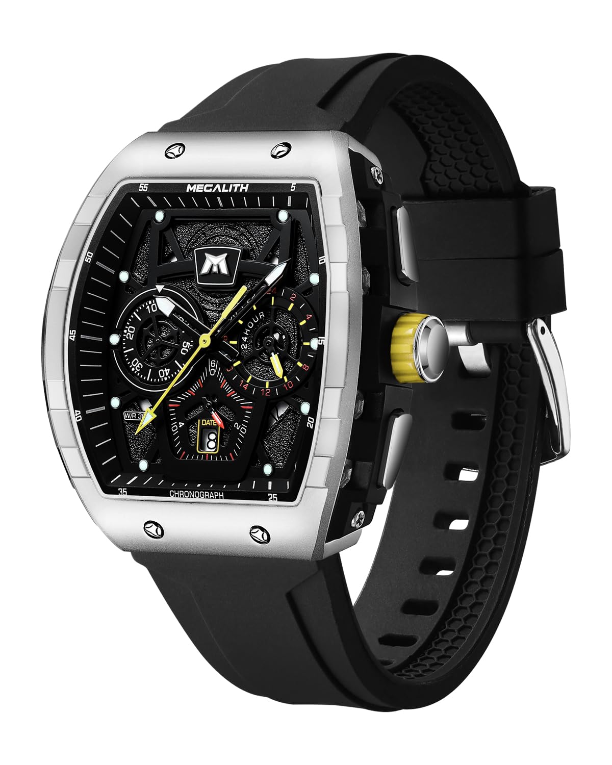 MEGALITH Orologio Uomo Militare Grande Sport Orologi da Polso Cronografo Impermeabile Orologio Uomo Moda Analogico Quarzo Quadrato Quadrante Disegno Gomma Luminosi Calendario Regali Eleganti per Uomo