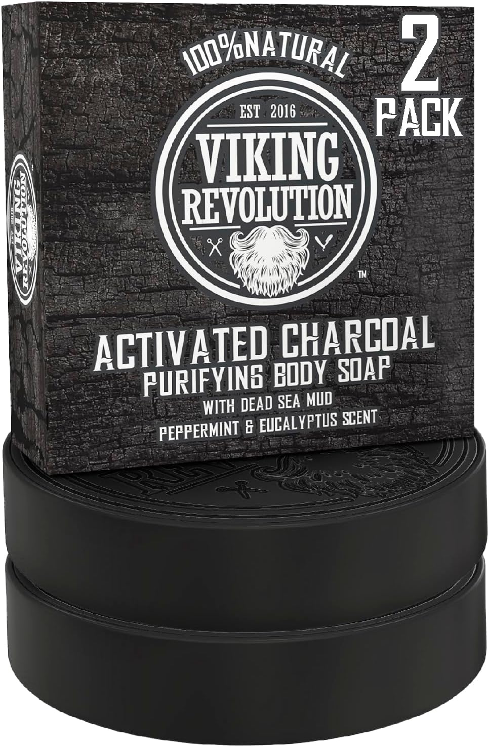 Skin Cleaning Agent Activated Charcoal Soap for Men w/Dead Sea Mud, Body and Face, Cleanser,Cleansing Blackheads - Peppermint & Eucalyptus Scent 1 Fl Oz (Pack of 2)