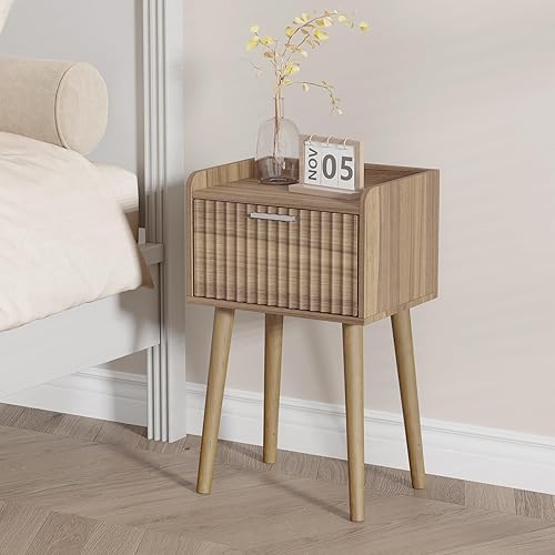 Miniatura 50 de LAATOOREE Mesita de noche, juego de 2 unidades, mesa auxiliar pequeña con puerta de ratán, estilo bohemio para dormitorio, sala de estar, color