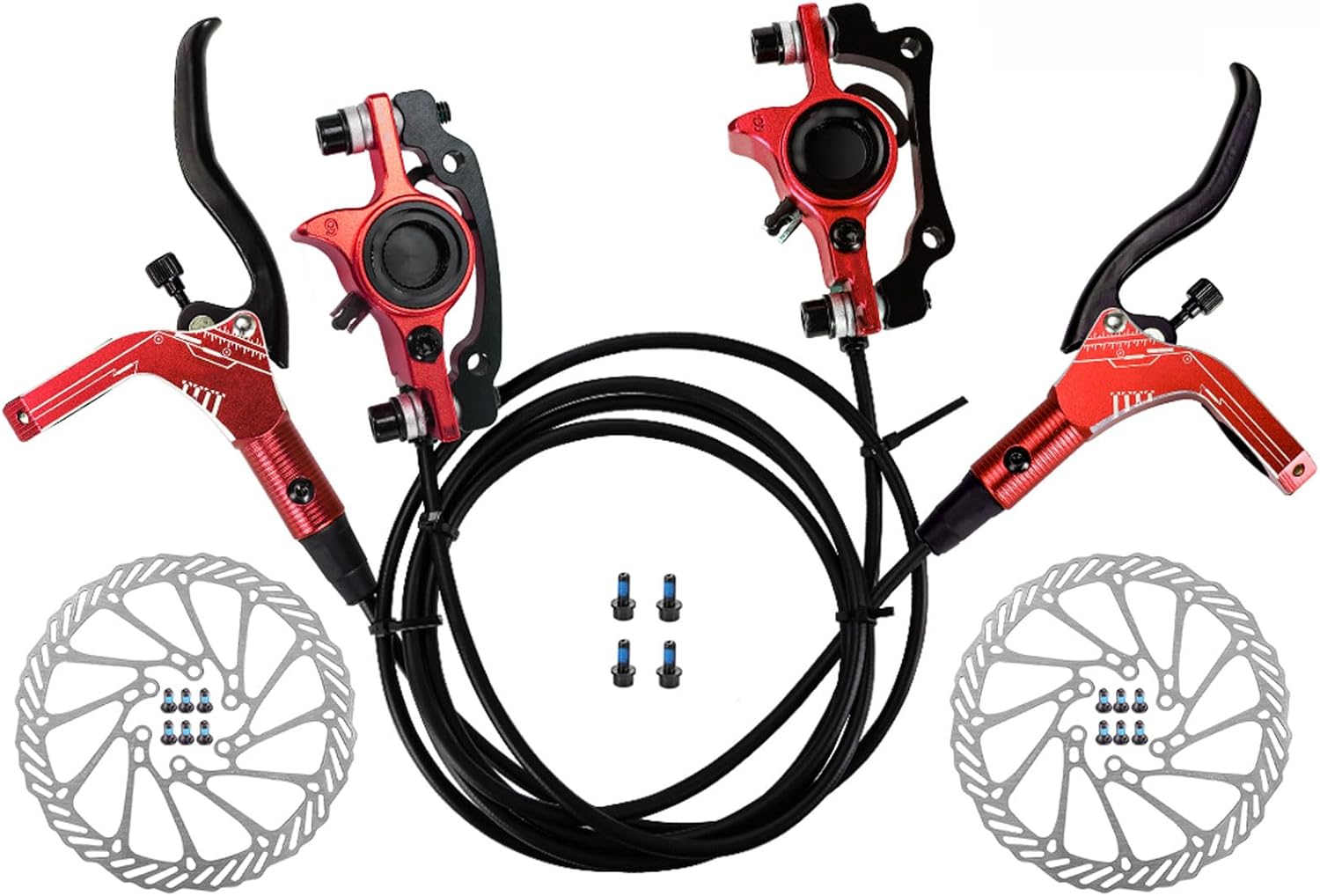 1pc Hydraulic Disc Brake Set for Mountain Bikes - Aluminum Alloy Front & Rear Brake Kit(Red,B)