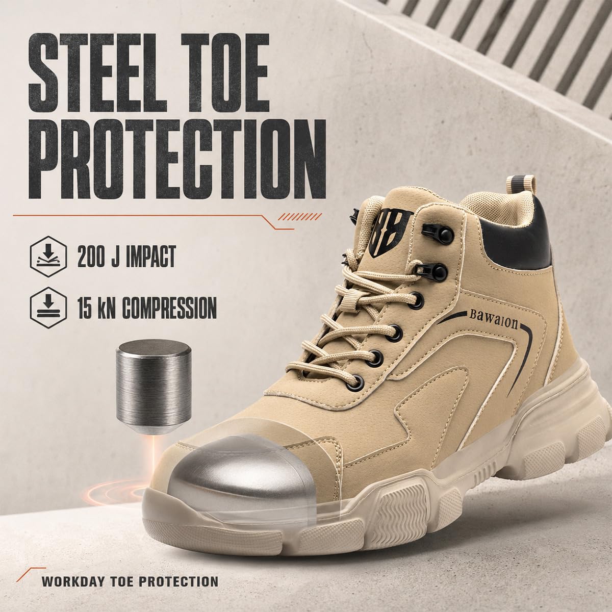 Nasogetch Buty ochronne męskie buty robocze damskie stalowe noski buty lekkie buty ochronne wygodne, Khaki, 38.5 EU