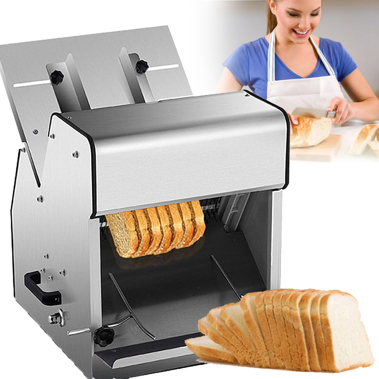 TIANQIHAO Commercial Toast Bread Slicer, 12Mm Thickness Electric Cutting Machine, 304 Stainless Steel Food Slicer, 31Pcs Bakery Cutter, Electric Meat Slicer For Homemade Bread Frui