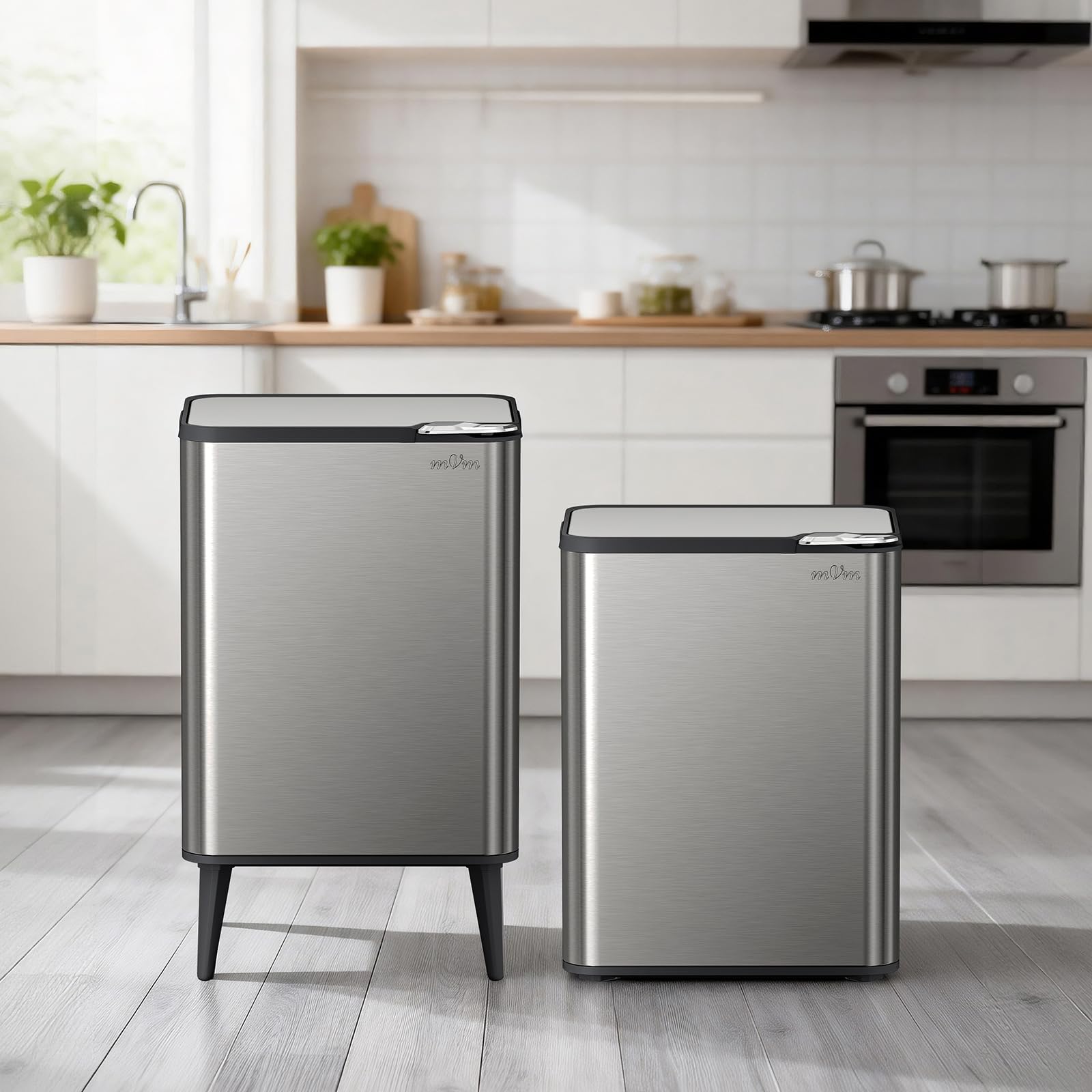 mVm Cubo de Basura con Presión Manual 60L, Acero Inoxidable Antihuellas con Soporte Desmontable, Tapa Amortiguada y Cubo Interior Extraíble