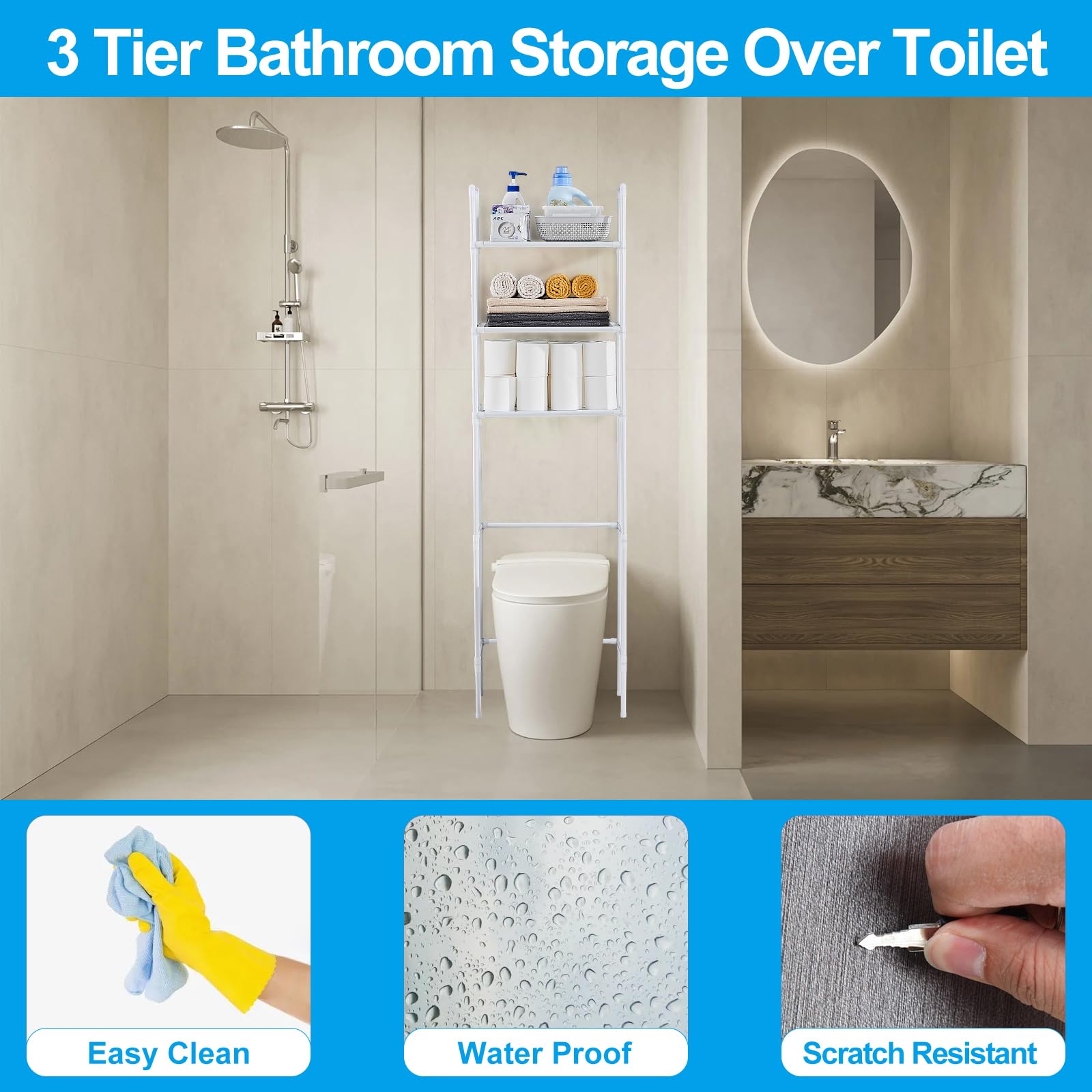 Mobiletto Sopra Lavatrice Armadietto Bagno LIFEZEAL Sopra Water/Lavatrice - Legno, Bianco, 75.5x20x110cm, Con Porta Carta Mobiletto Bagno Ripiano Regolabile