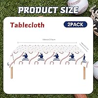 Vista 2 de Paquete de 2 manteles de béisbol de plástico de 54 x 108 pulgadas, decoraciones de fiesta de béisbol, mantel desechable rectangular para mesa