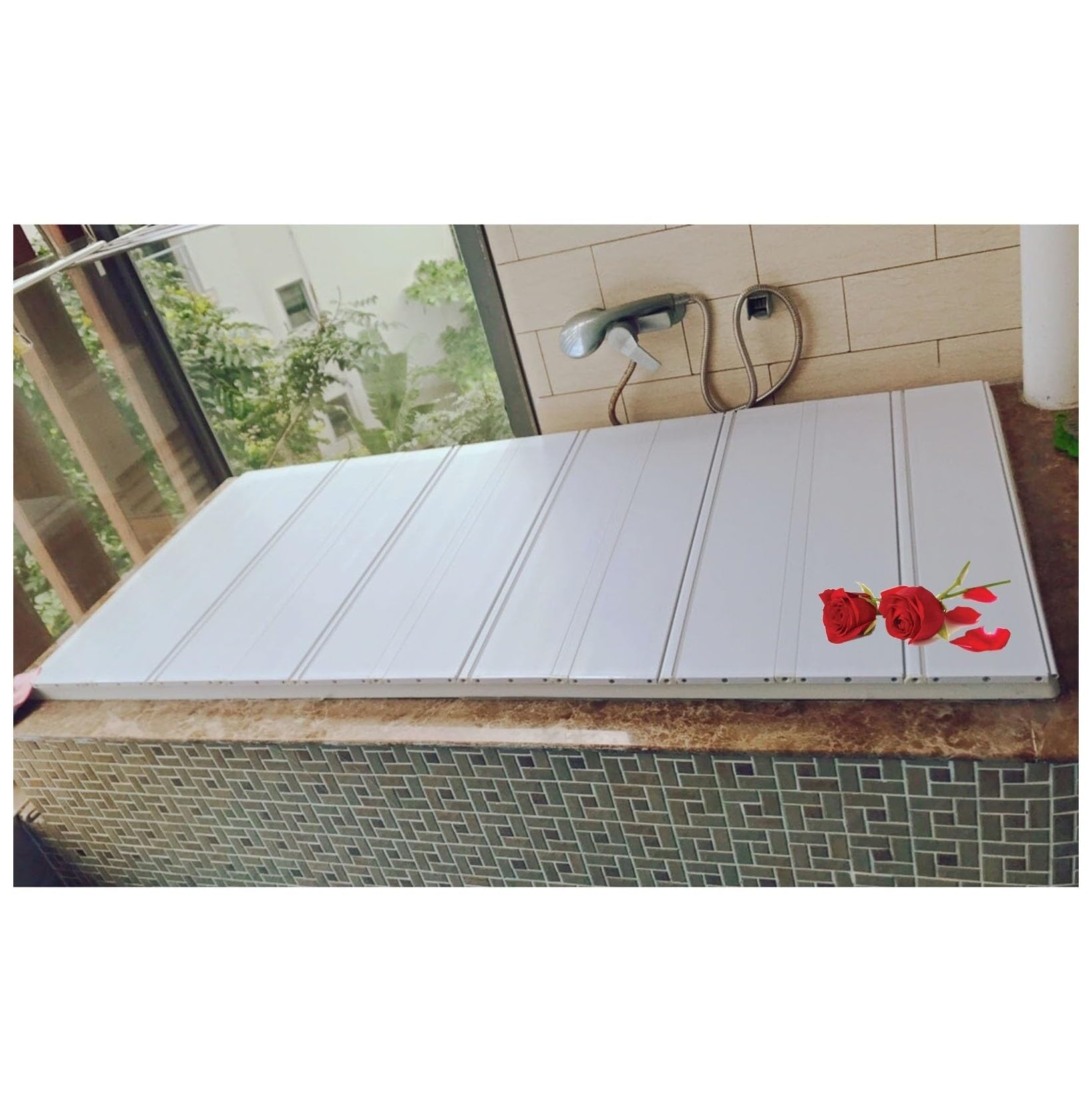 Bandeja de bambú para bañera con obturador aislante a prueba de polvo, cubierta resistente al calor para bañeras del hogar, diseño multifuncional y grueso (75 x 150 x 1,2 cm)