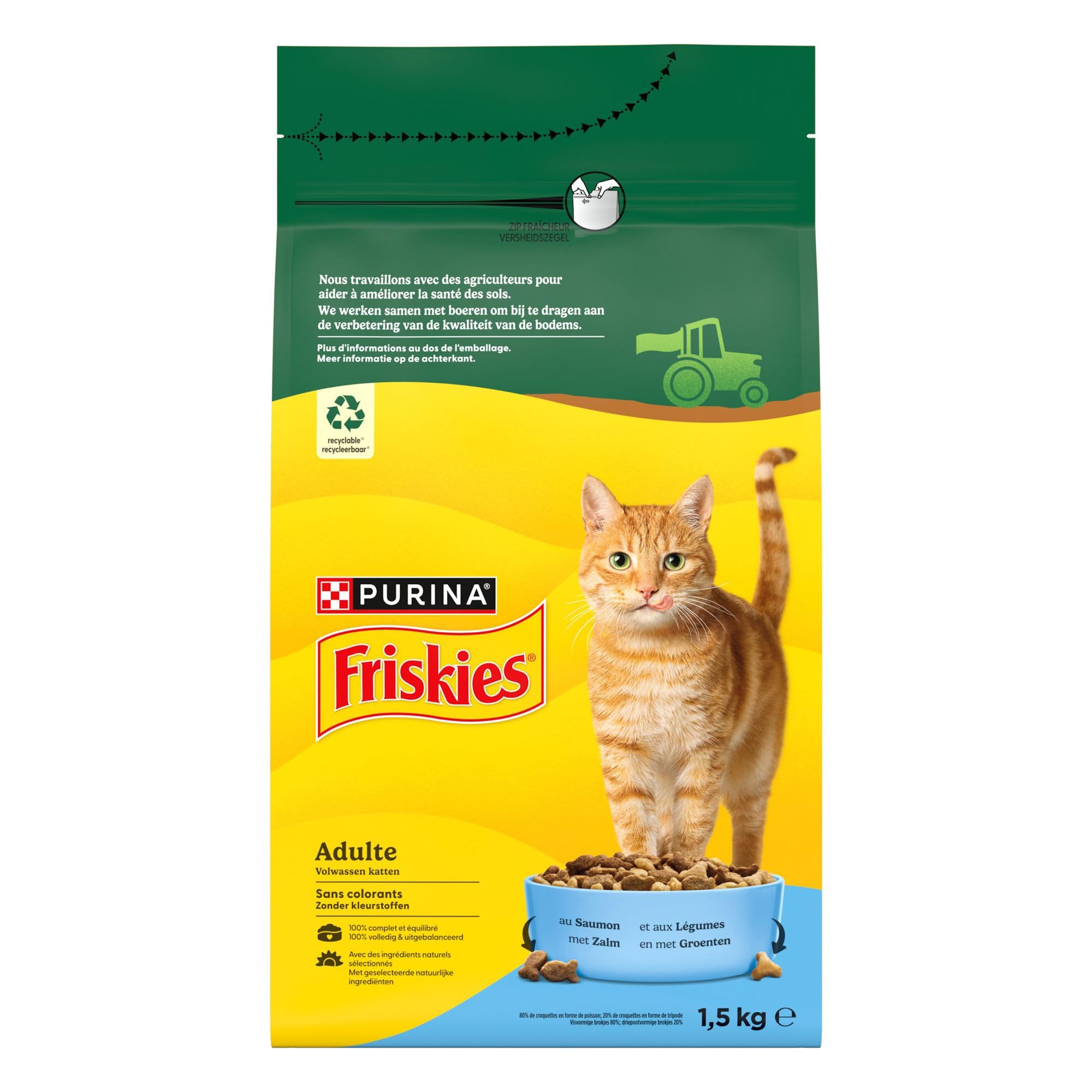 FRISKIES | Chat | Croquettes complètes pour Chats Adultes | Au Saumon et aux Légumes | Aliment Complet Riche en Vitamines et Minéraux | Sac | 1,5 KG