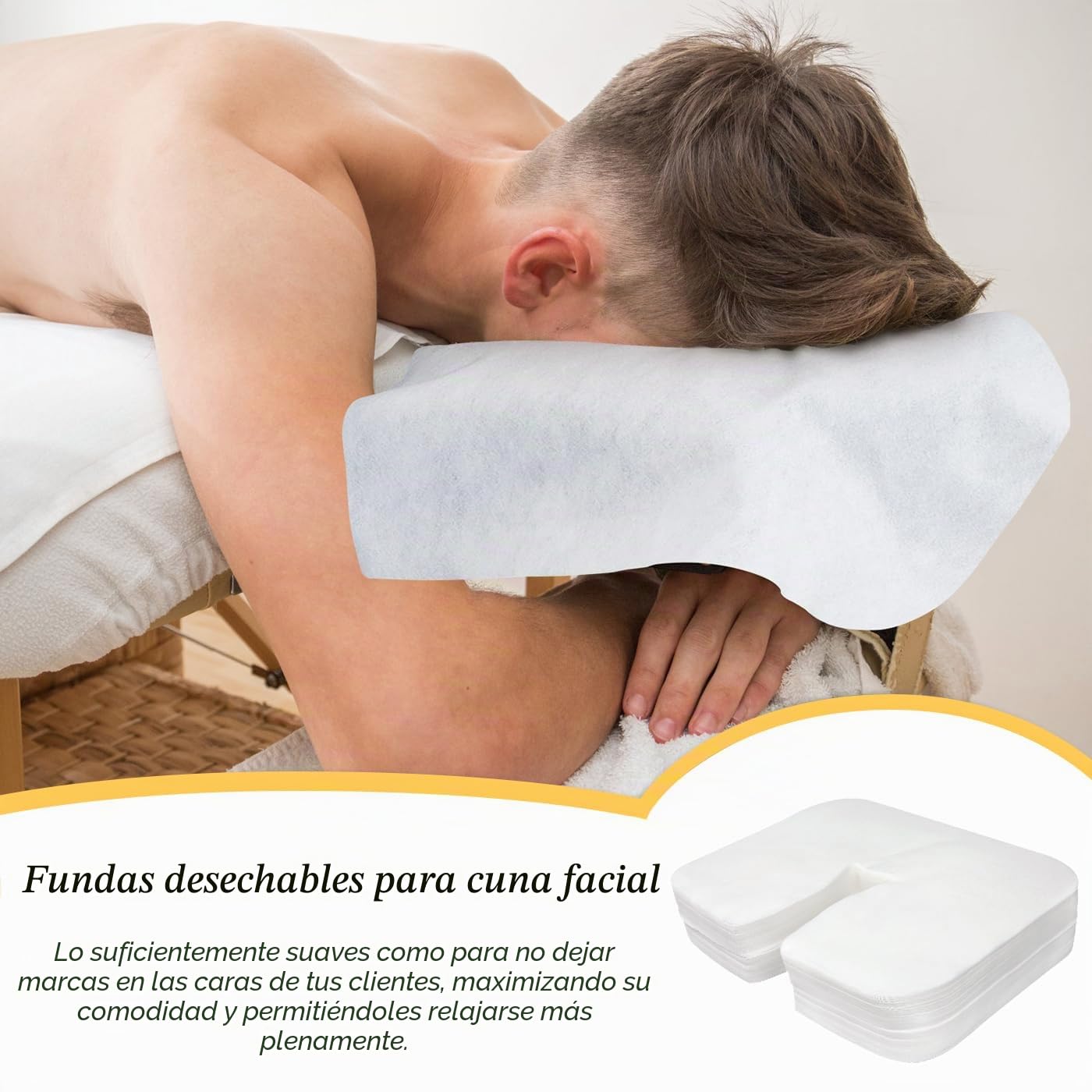 Fundas Desechables Para Reposacabezas de Mesa de Masaje, Toalla Desachable, Almohadillas desechables ,100 PCS para su camilla de masaje y su tumbona de tratamiento (36 x 27 cm)