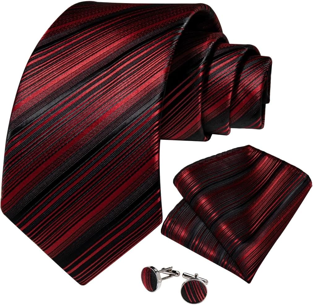 Men's Tie Sets Striped Formal Business Wedding Ties for Men Length Necktie Handkerchief Cufflinks Gift Neck