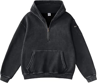 FAIABLE Mens Oversized Washed Quarter Zip Hoodie Loose Fit Pullover Sweatshirt with Pockets
