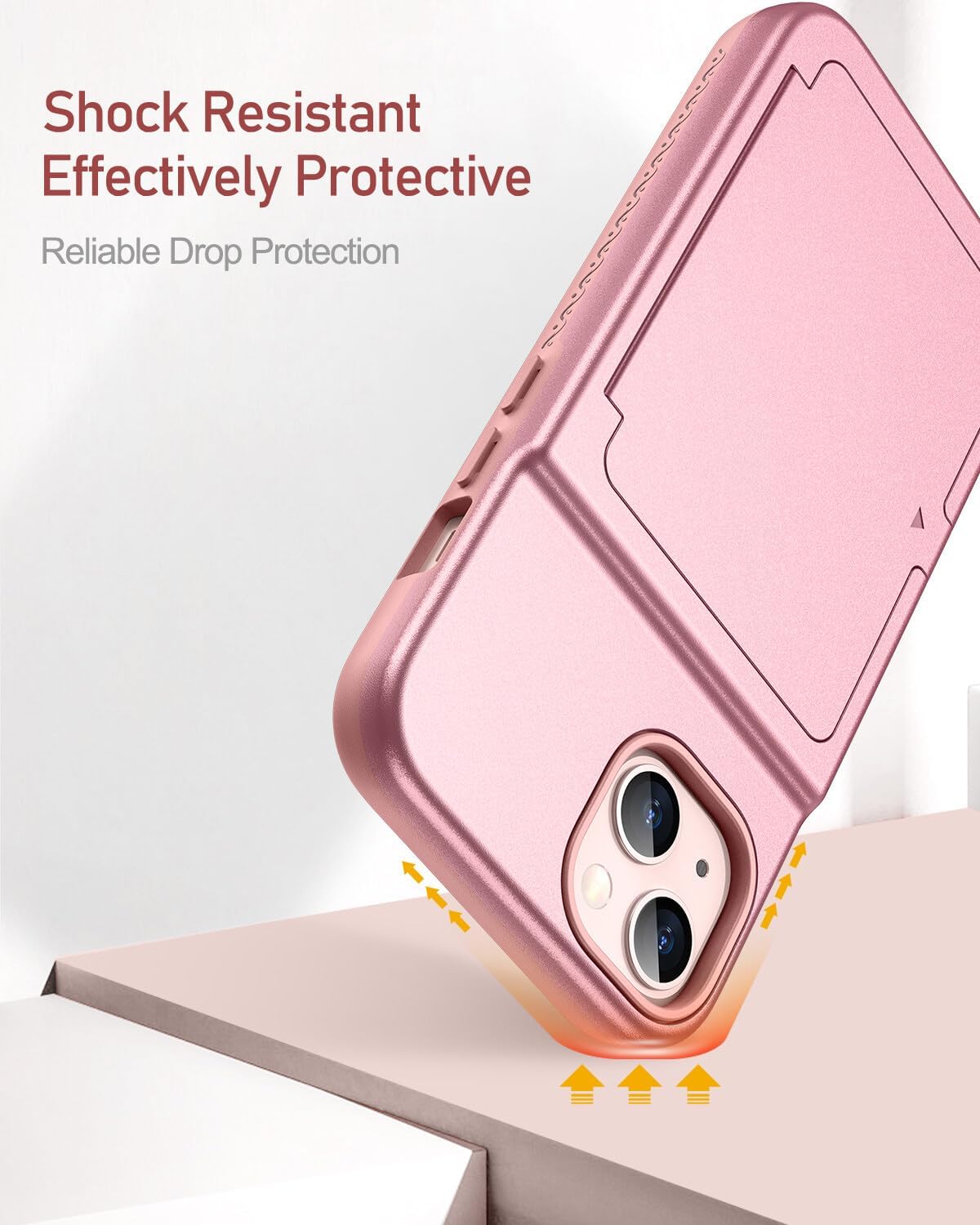 WeLoveCase for iPhone 13 / iPhone 14 Wallet Case with Credit Card Holder & Hidden Mirror, Two Layer Shockproof Heavy Duty Protection Cover Protective Case for iPhone 13/14 6.1 Inch-Rose Gold - Image 7