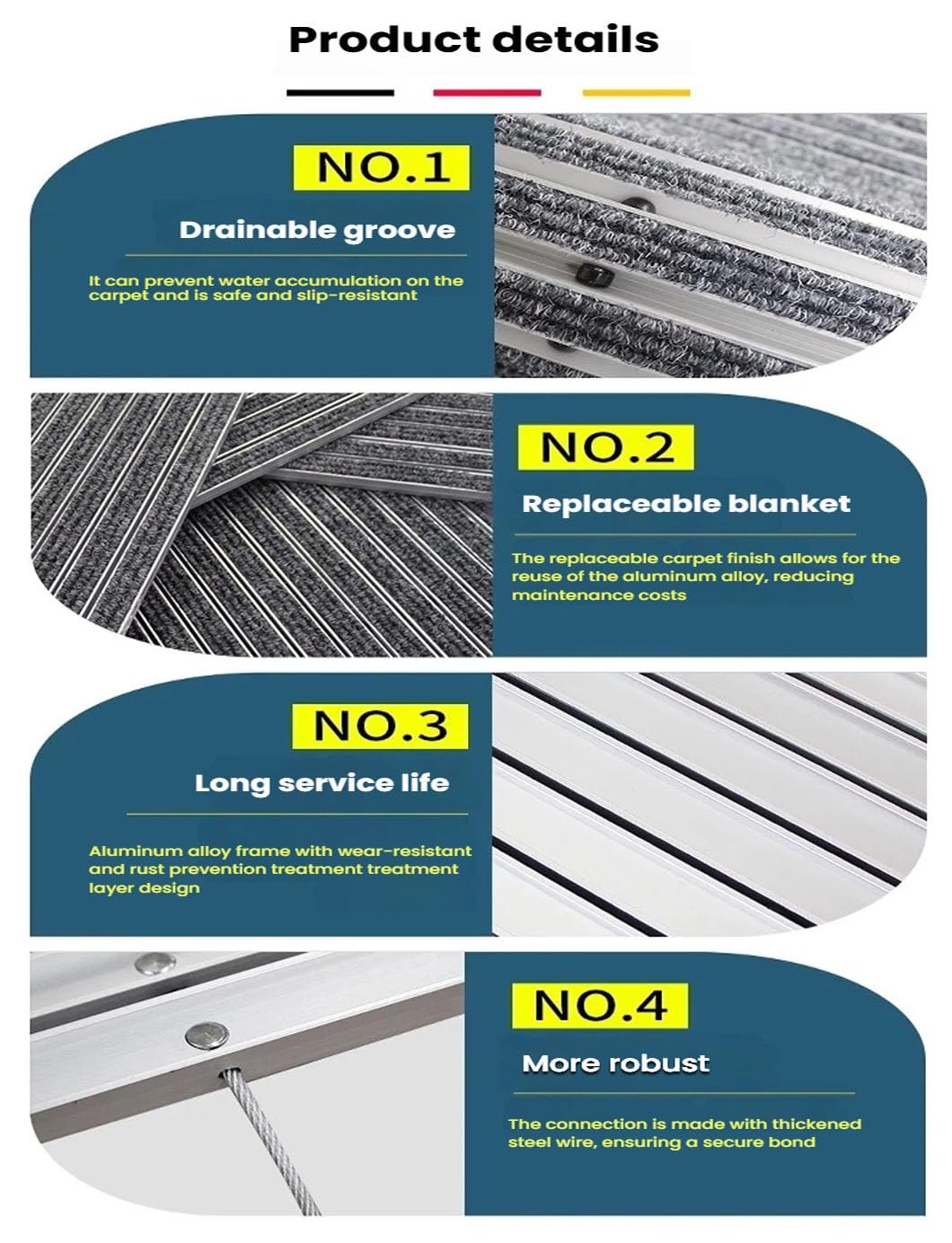 Paillasson commercial en aluminium robuste et lavable pour garage, cuisine, restaurant