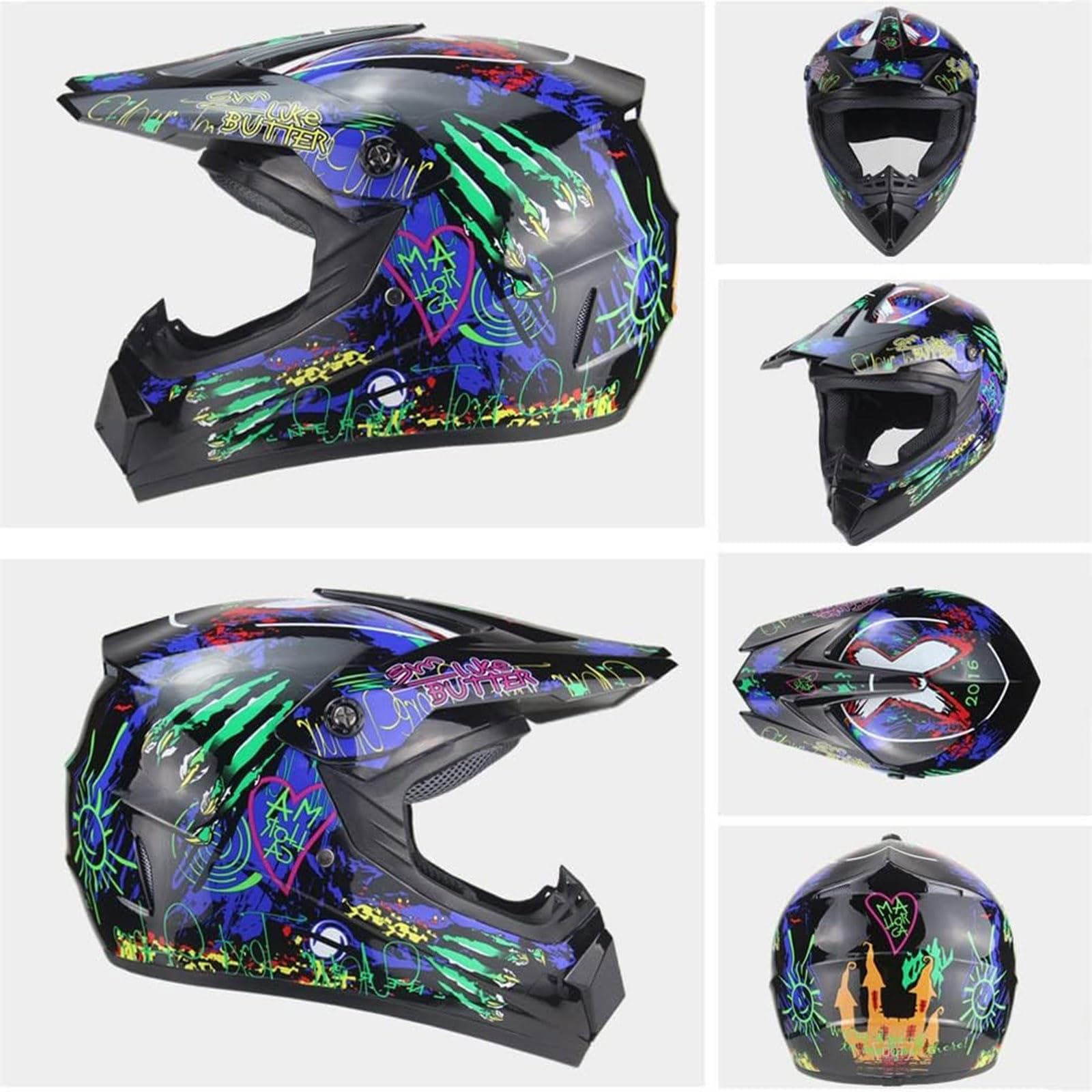 Hełm Motocross z pełną twarzą z rękawiczkami z maską w gogle, dorosłym motocyklowym kaskiem motocyklowym Helmem Crash Crash, Downhill Enduro Mtb Quad Dirt Bike(White,L(56~57cm))