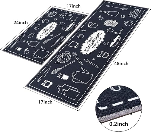 Miniatura 2 de Carvapet 2 piezas Tapete antideslizante de cocina Tapete con respaldo de caucho termoplástico antideslizante para entrada juego de tapetes para